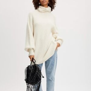 Gestuz Sweater PosiaGZ OZ Pullover Roll Turtleneck Oversized Alpaca Egret L NWT